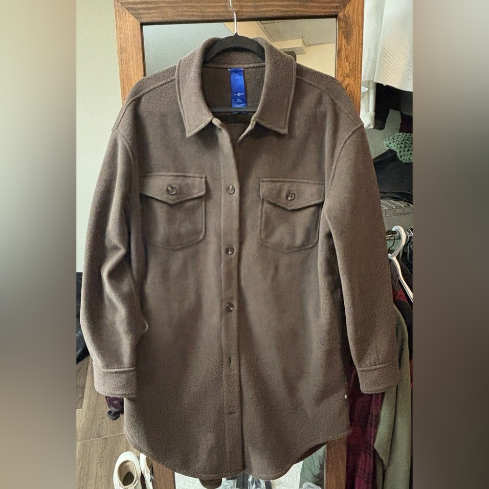 Kit and Ace Dark Brown Hygge Fleece Long Shirt Jacket